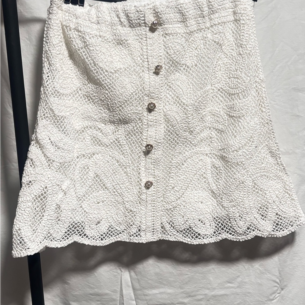 POL White Lace Button-Up Mini Skirt